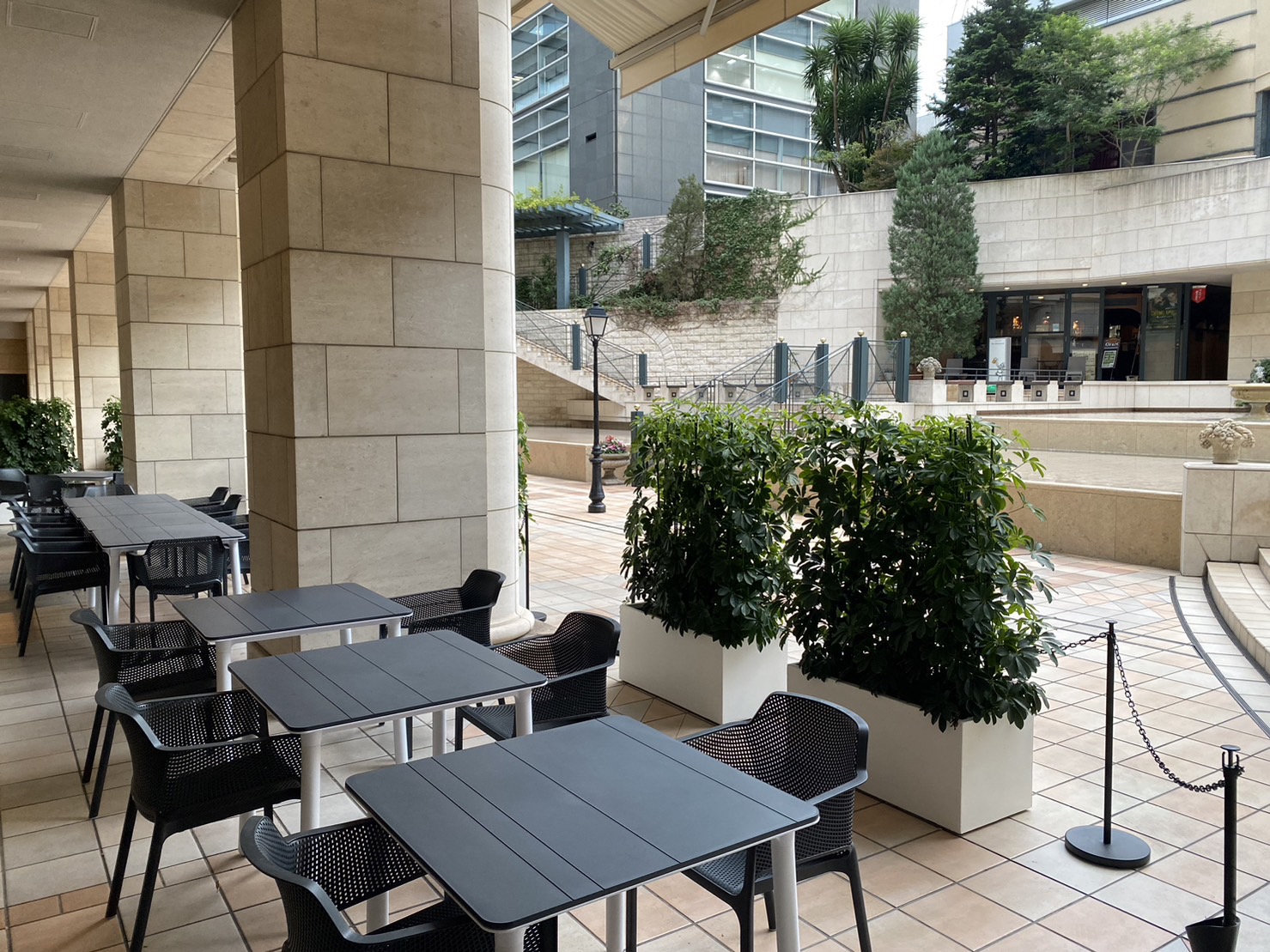 Our terrace seating area holds eight tables.
